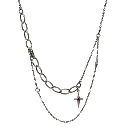 Combined Chains Necklace with Cross [CH026-00PA]