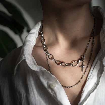 Combined Chains Necklace with Cross [CH026-00PA]