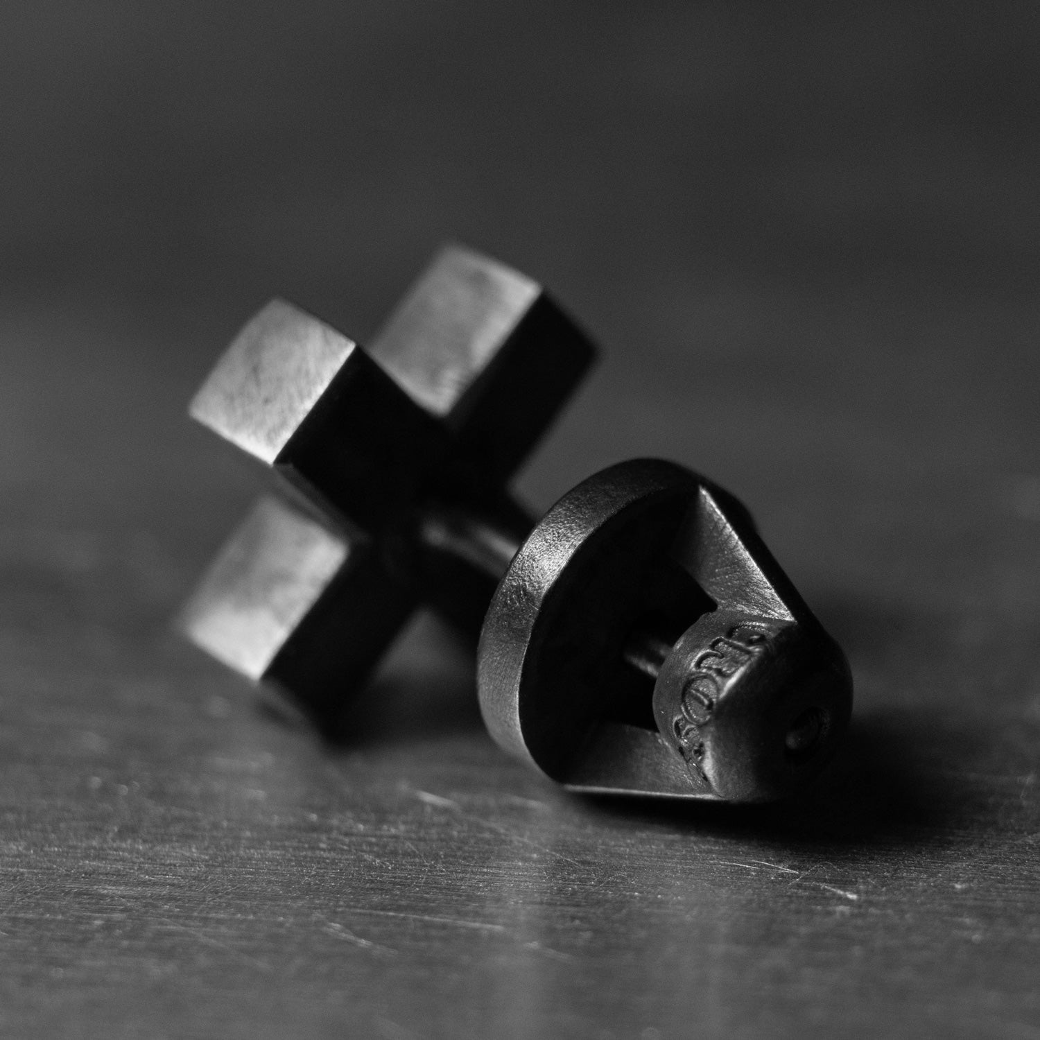 Black oxidized silver earrings with screw back
