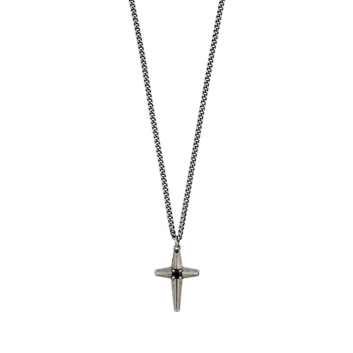 Silver necklace with natural black spinel insert